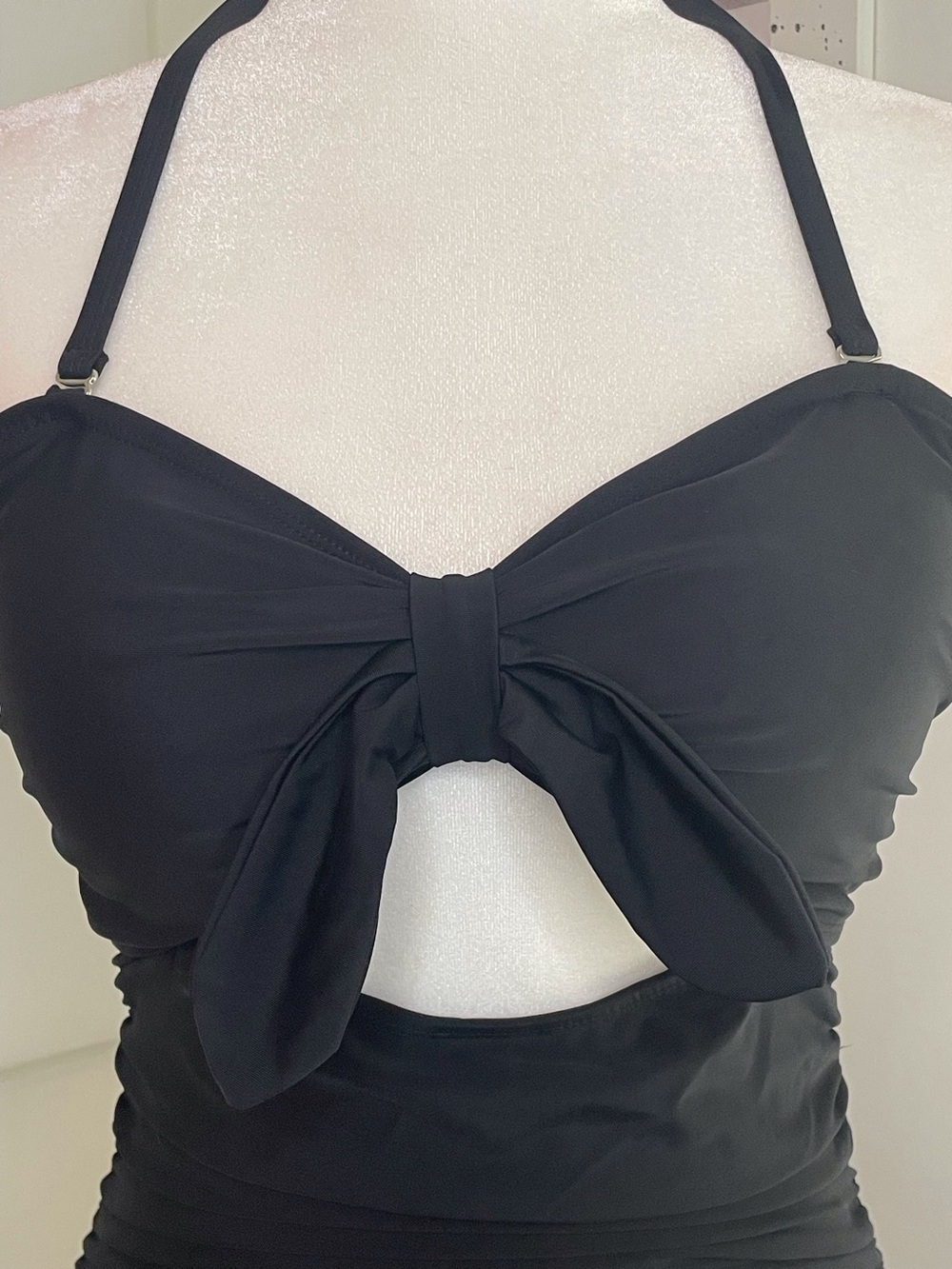 Black One Piece Swimsuit Tie Knot Front with Cut Out Detail Size M - Picture 2 of 12